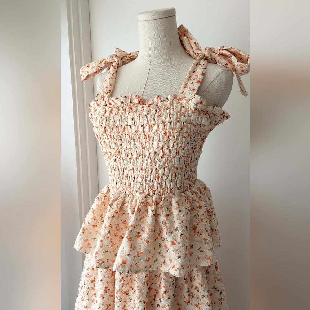 ASOS Floral Shirred & Tiered Maxi Dress with Bow Straps